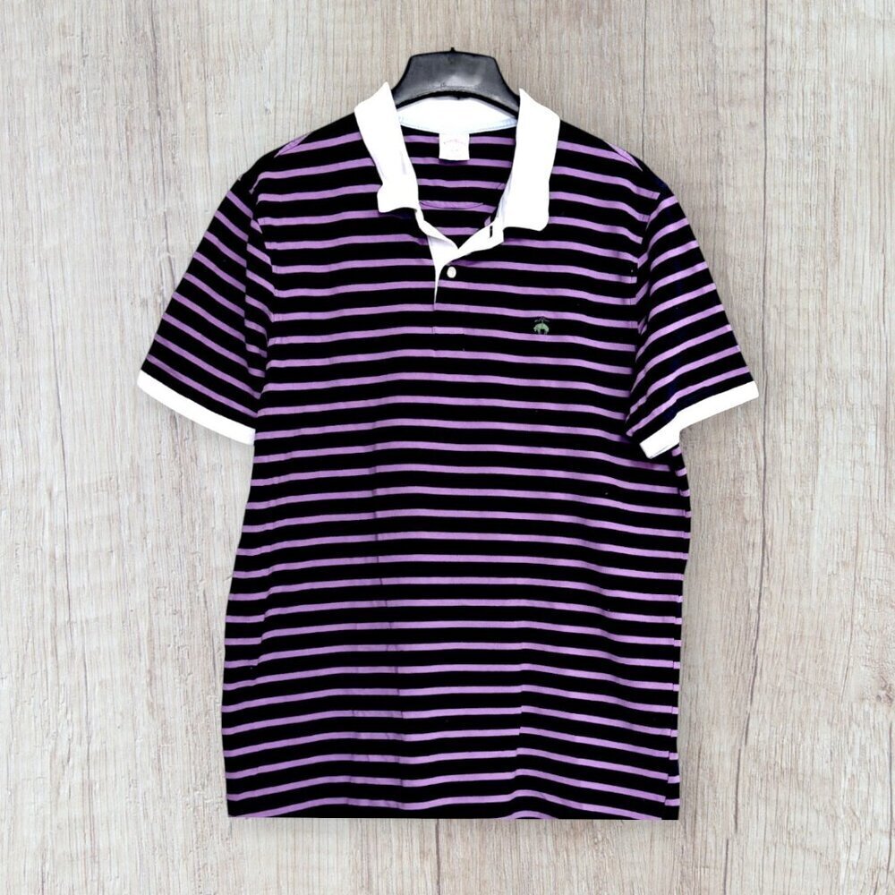 Brooks Brothers 1818 Navy Purple Striped Pique Polo Shirt Mens XL Original Fit